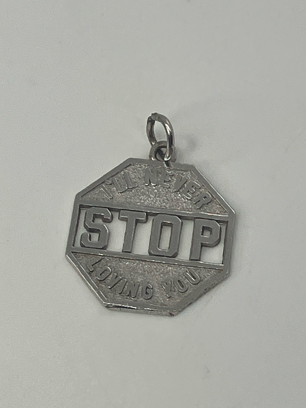 Vtg 925 Sterling Silver “I’ll Never Stop Loving You” Stop Sign Charm / Pendant